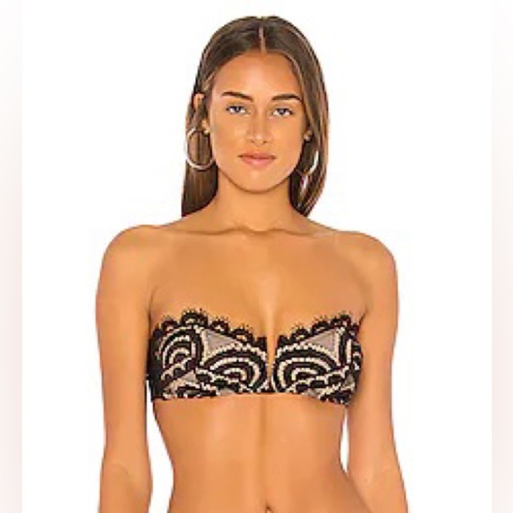 NWT PQ Lace Black Bandeau Bikini Top S